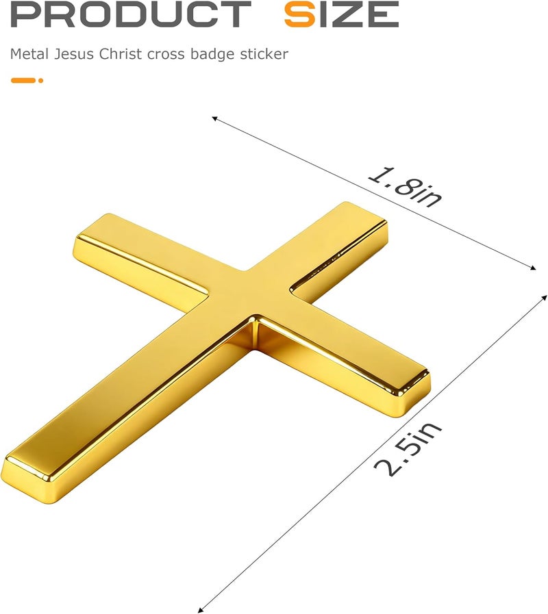 SCUARI 2PCS 3D Cross Stickers,Car Accessories Decals for Vehicles,Self Adhesive Cross Metal Car Emblem,2.5"×1.8" Cross Jesus Automotive Decal,Suitable for Trunk Tailgate Side Decoration (Gold) - Image 2